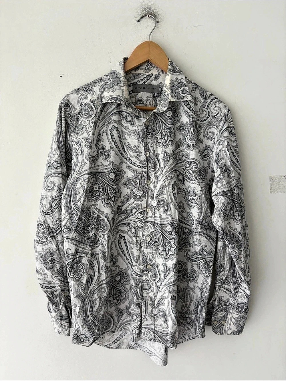 Etro Paisley Cotton Button Down in White & Black